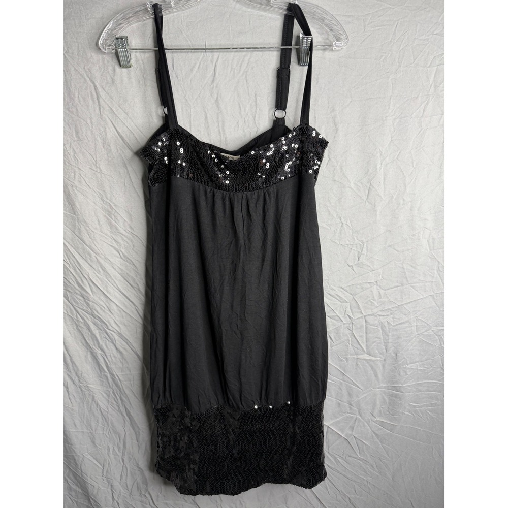 Vertigo Paris Black Sequin Trim Mini Dress Sleeveless Adjustable Straps Large